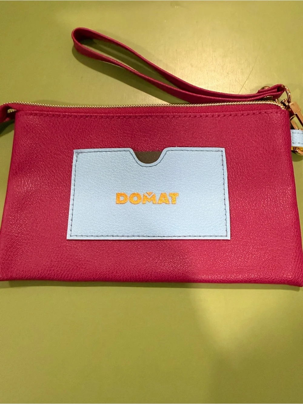 Doma Hot Pink Wristlet Clutch with Light Blue Card Pocket
